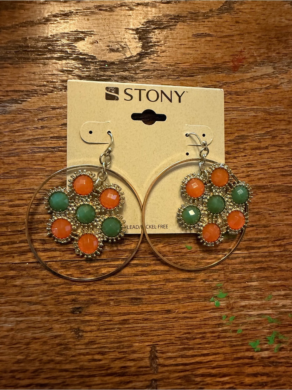 Stony Orange & Green Gem Hoop Earrings